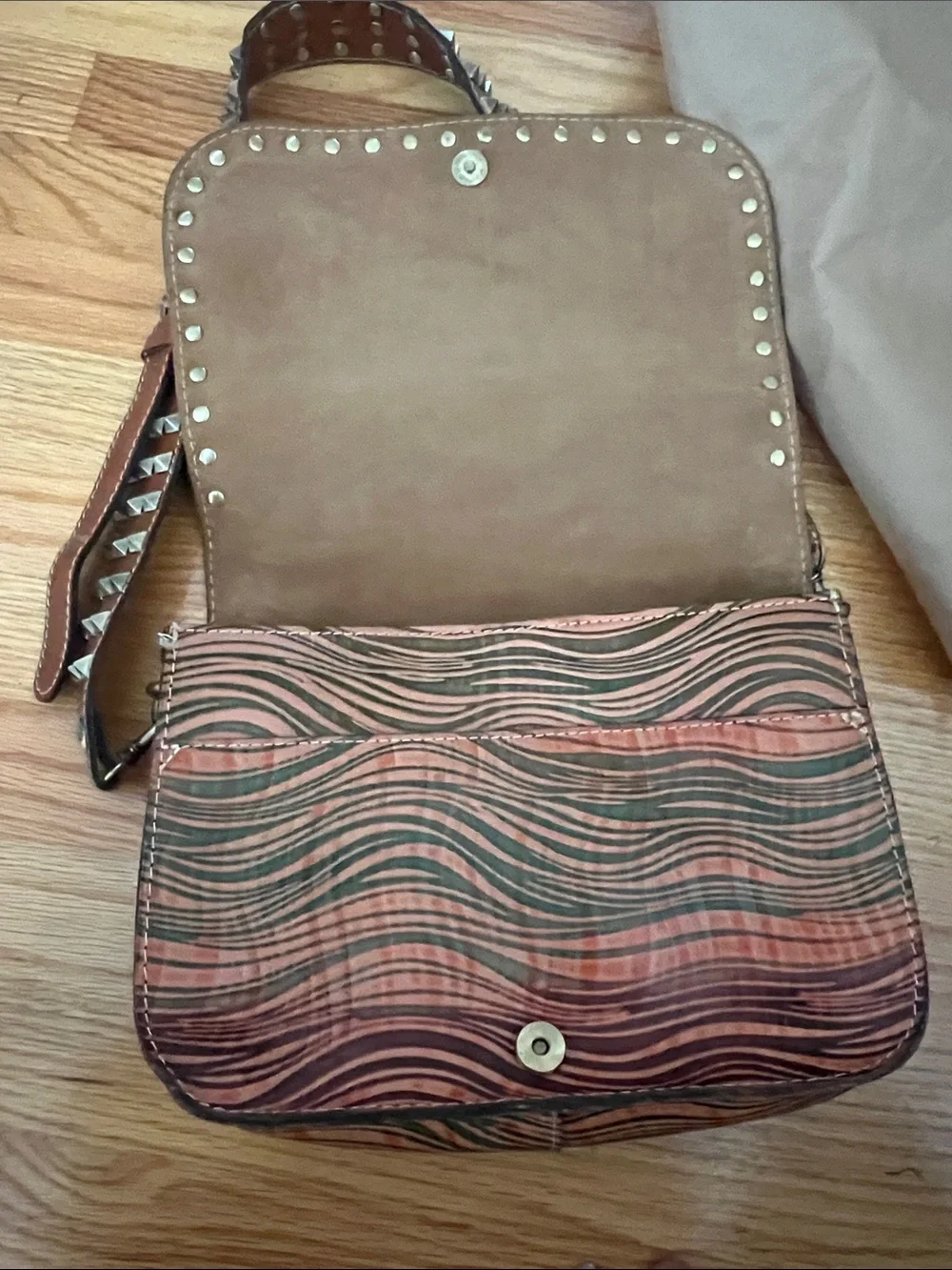 Patricia Nash Orange-Brown Wave Pattern Leather Shoulder Bag